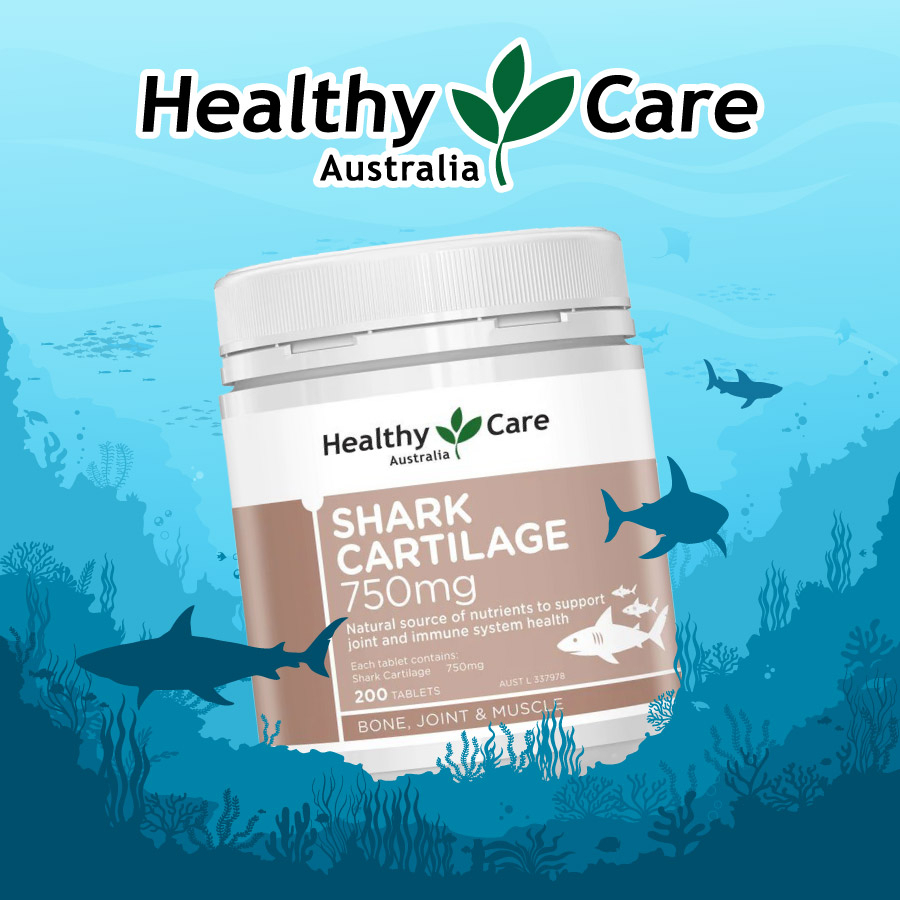 Sụn vi cá hỗ trợ xương khớp Healthy Care Shark Cartilage 750mg 200 viên