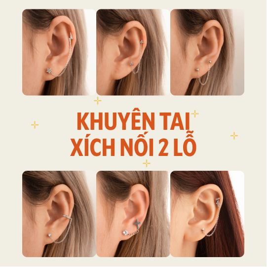 BST Khuyên tai xích nối 2 lỗ Sparkle Chain