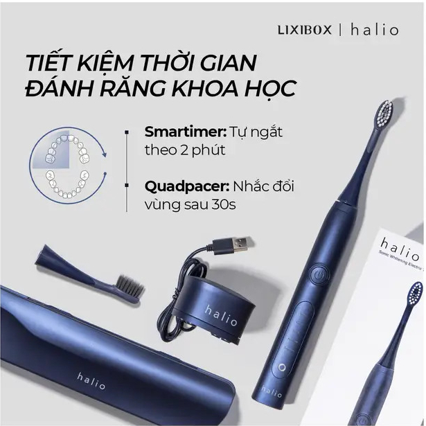 Combo Máy Tăm Nước Halio - Blue Và Bàn Chải Điện Midnight Blue