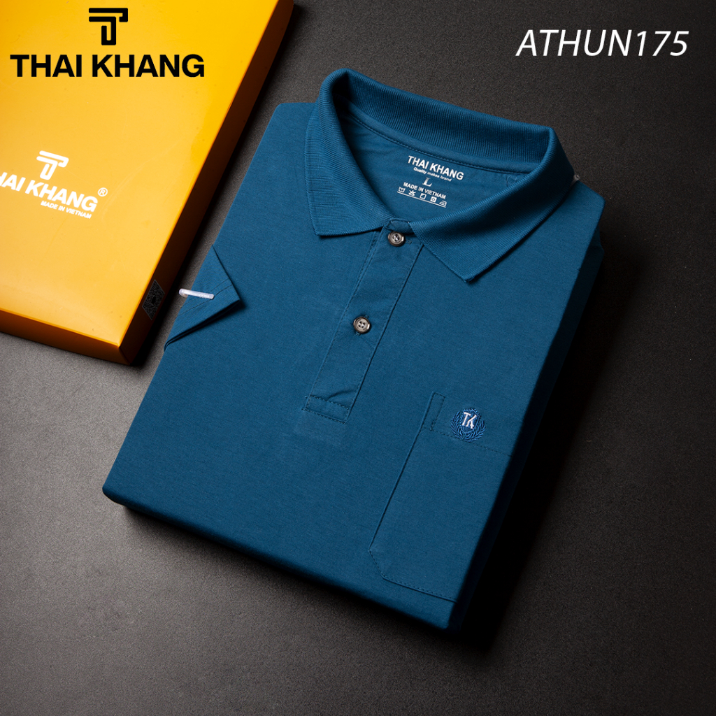 Áo thun nam có cổ form rộng trung niên vải cotton dệt riêng cho Thái Khang loại áo thun polo ngắn tay ATHUN17