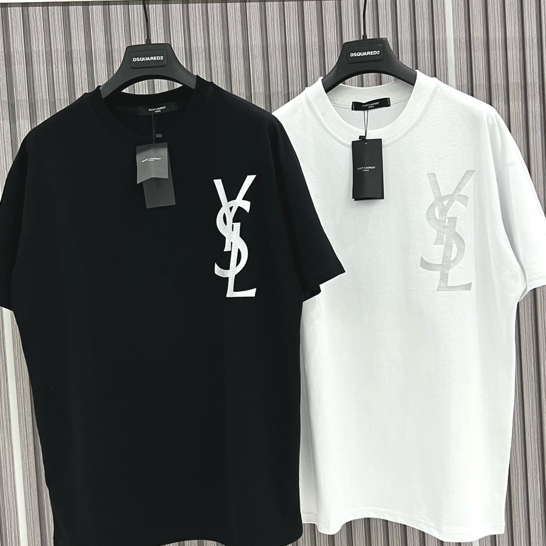Áo phông nam nữ YSL họa tiết in nhũ chất liệu vải cotton cao cấp phối đồ đơn giản