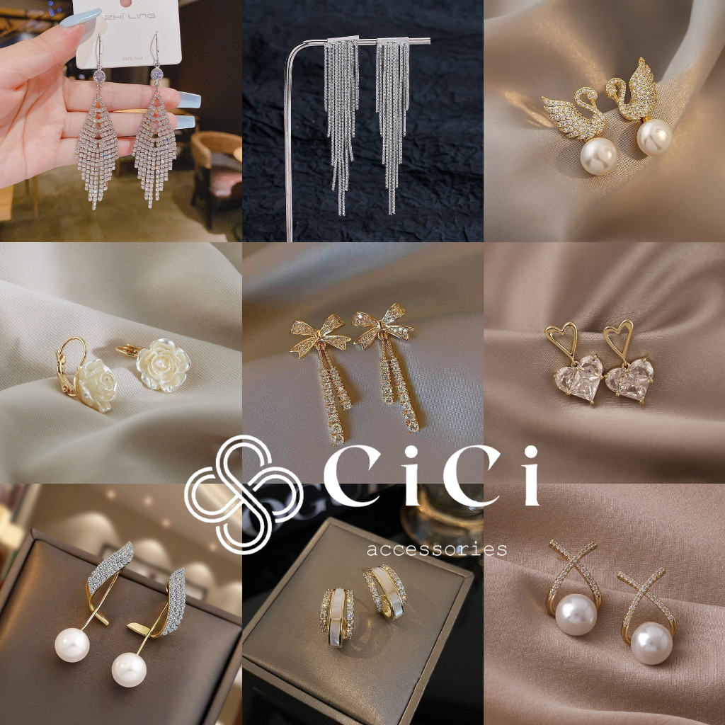 Bông tai nữ chuôi bạc 925 CiCi Accessories đa dạng mẫu hot trend 2023 phụ kiện trang sức sang trọng.
