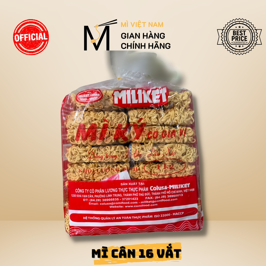 Mì tôm Miliket 1 kg 16 vắt có gia vị, mì cân Miliket
