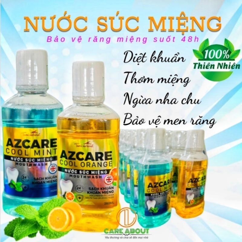 Nước súc miệng AZCARE thơm miệng, giảm ê buốt, sạch khuẩn 99,9% khoang miệng 260ml