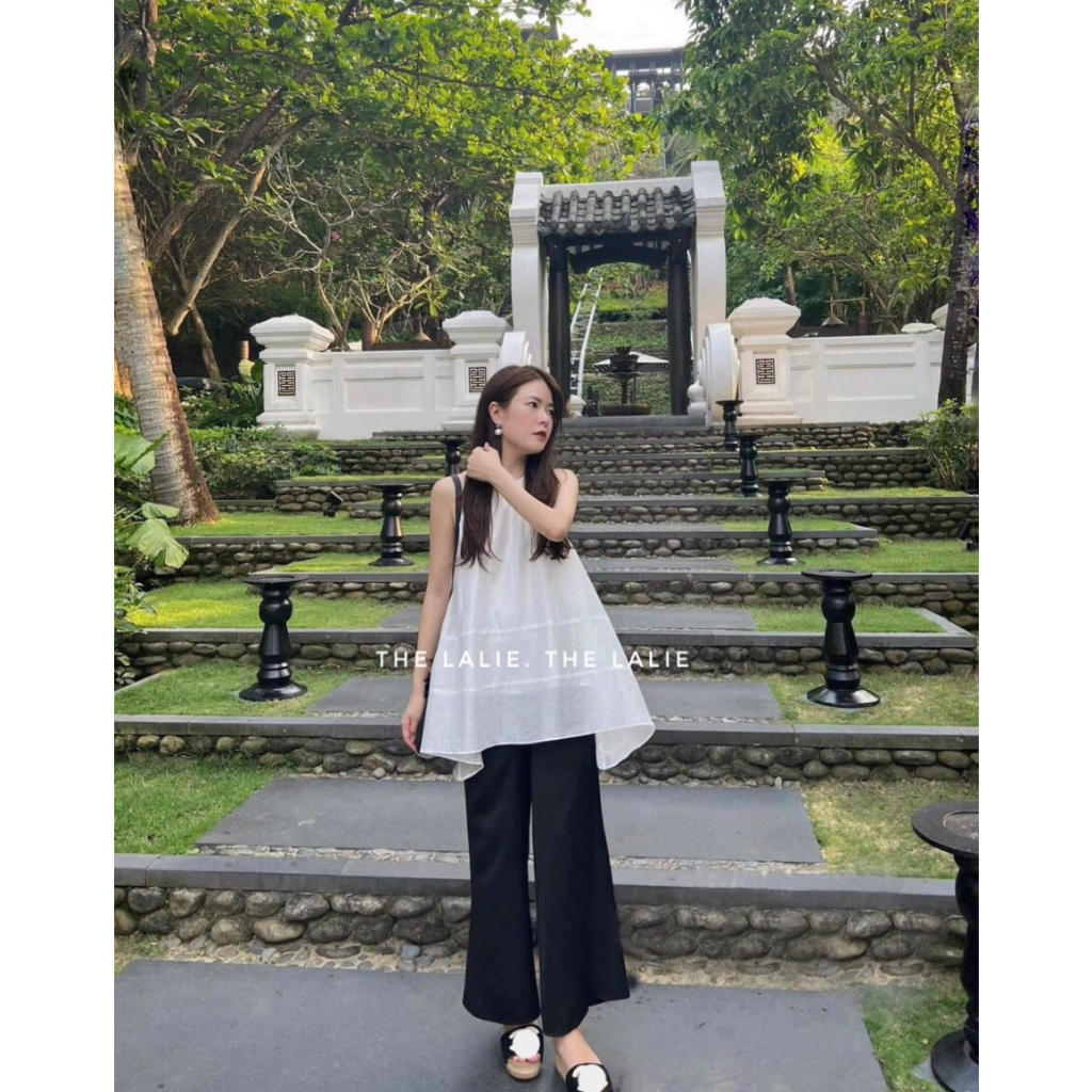 Set bộ áo sát nách tơ hàn kèm quần chun lụa co dãn thoải mái đi biển, đi du lịch by the lalie