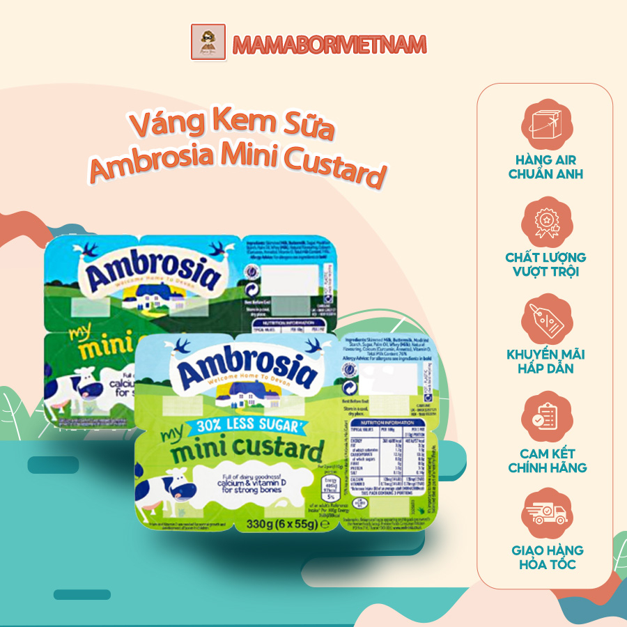 Váng kem sữa Ambrosia Mini Custard UK đủ vị 6 Months+