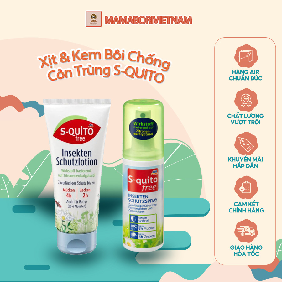 COMBO XỊT & KEM BÔI CHỐNG MUỖI/ CÔN TRÙNG S-QUITO