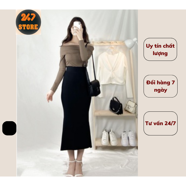 Chân Váy Body Đuôi Cá Dáng Dài chất thun zip 247STORE_CVduoica