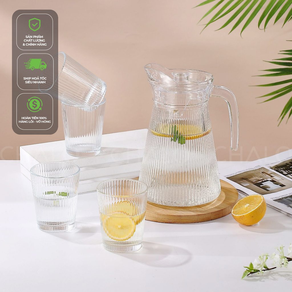 Bình nước thuỷ tinh nắp nhựa Deli dáng sọc nhiều kiểu dáng 1300ml ~ 1580ml - EH1009-2B