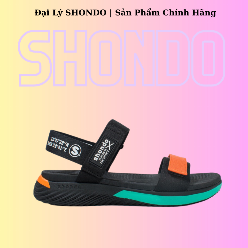 Giày Sandals Nam Nữ Shondo F7 Continew Đế Đen Phối Quai Cam F7N1012