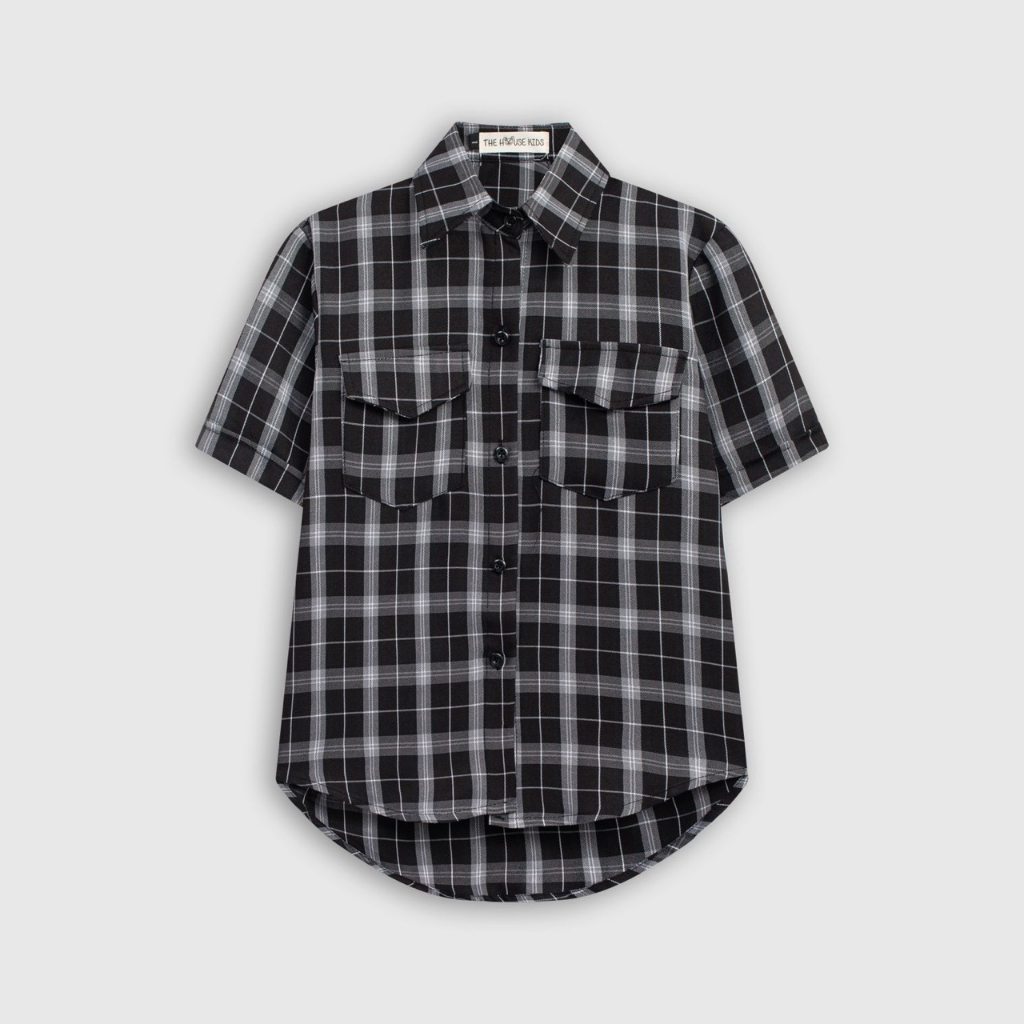 Áo sơ mi cho bé THE HOUSE KIDS - Áo sơ mi cộc tay họa tiết kẻ trắng đen