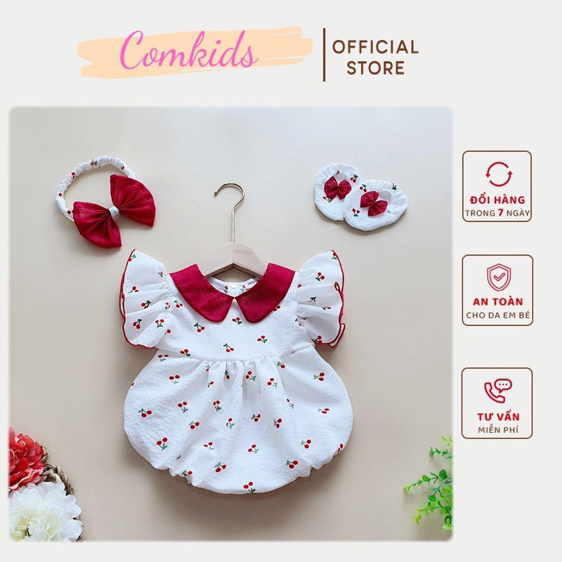 Body Cherry Đỏ Cho Bé Gái Từ 3 đến 13kg Tặng Kèm Nơ Xinh, Sét Đồ Sơ Sinh, Đầm Thôi Nôi, Đầy Tháng, D