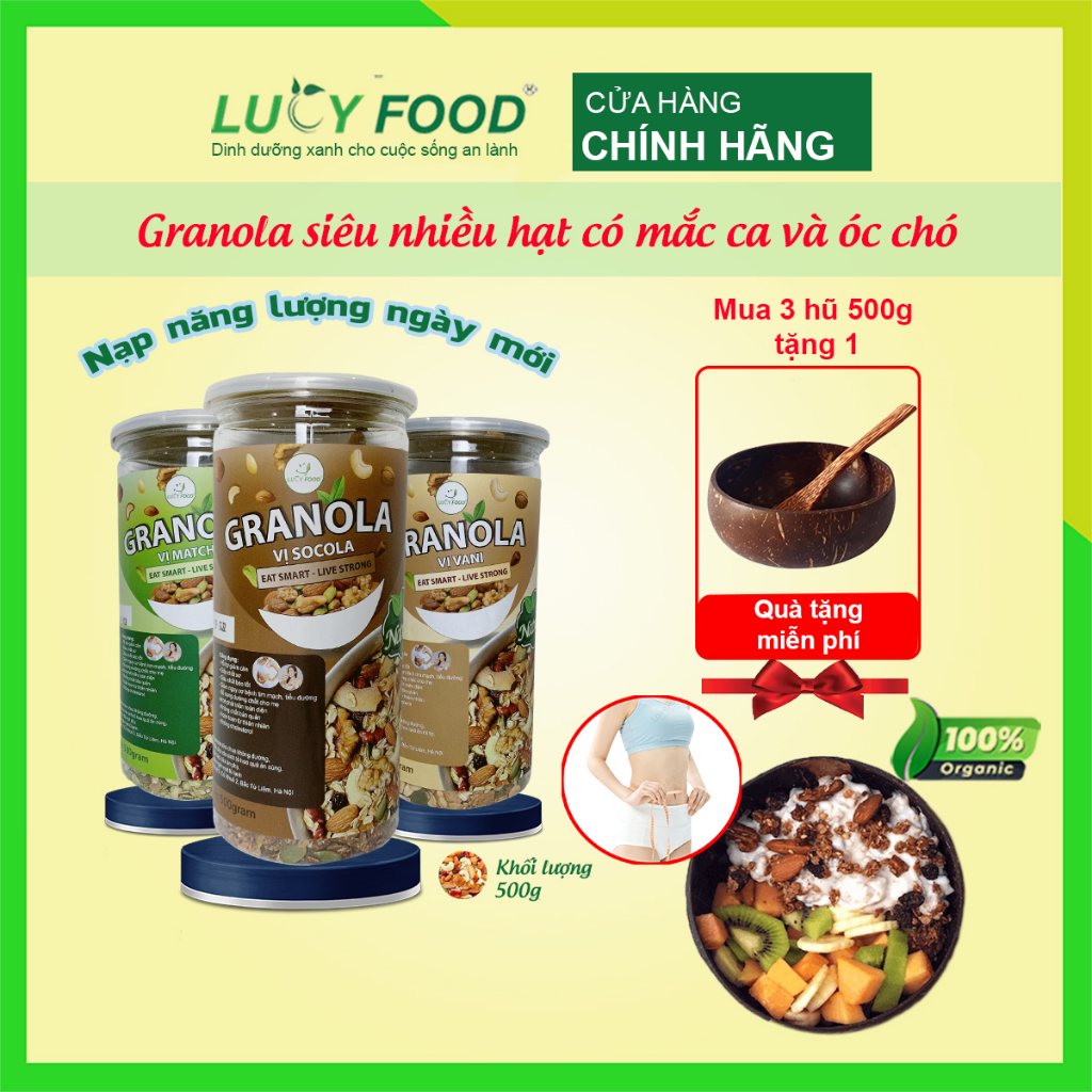 Granola siêu hạt ngũ cốc granola siêu hạt dành cho người ăn kiêng thêm macca và óc chó 7 đến 10 loại hạt từ Lucy Food
