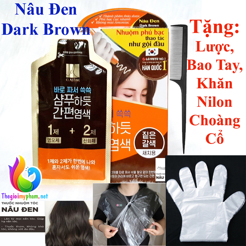 Hộp 3 Gói Nhuộm Phủ Bạc Elastine Thảo Dược Hàn Quốc Màu Nâu Đen