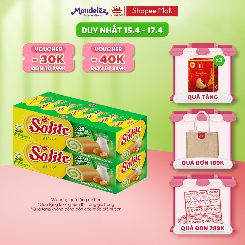 Combo 2 khay Bánh Bông Lan SOLITE Cuộn Kem Vị Lá Dứa 360g