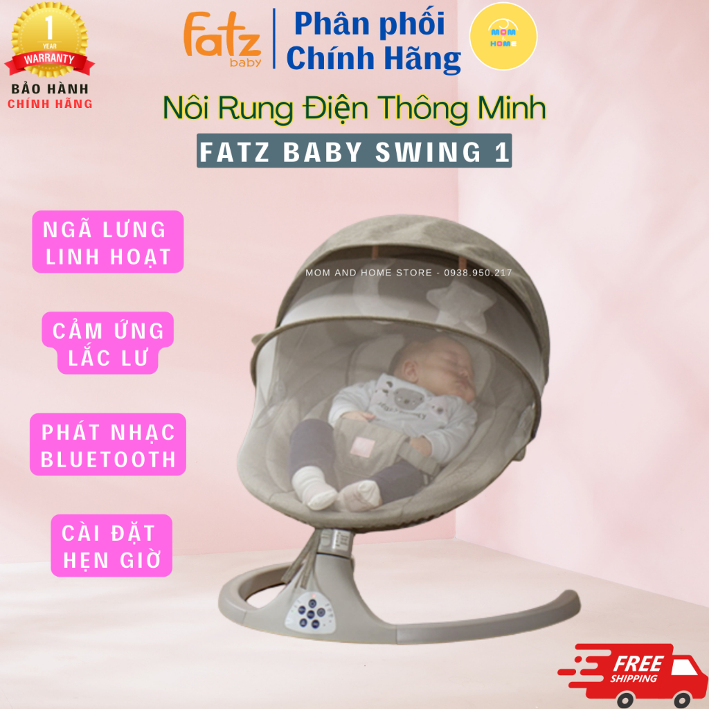 Nôi Rung Điện Cảm Ứng Lắc Lư Và Phát Nhạc- FATZ BABY SWING 1 FB8102TN - Ghế Nằm Tự Động Cho trẻ Sơ Sinh