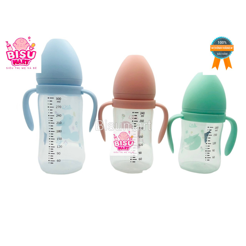 Bình Sữa Cổ Rộng PP AKI 180ml - 240ml - 300ml (tặng kèm núm vú cổ rộng)