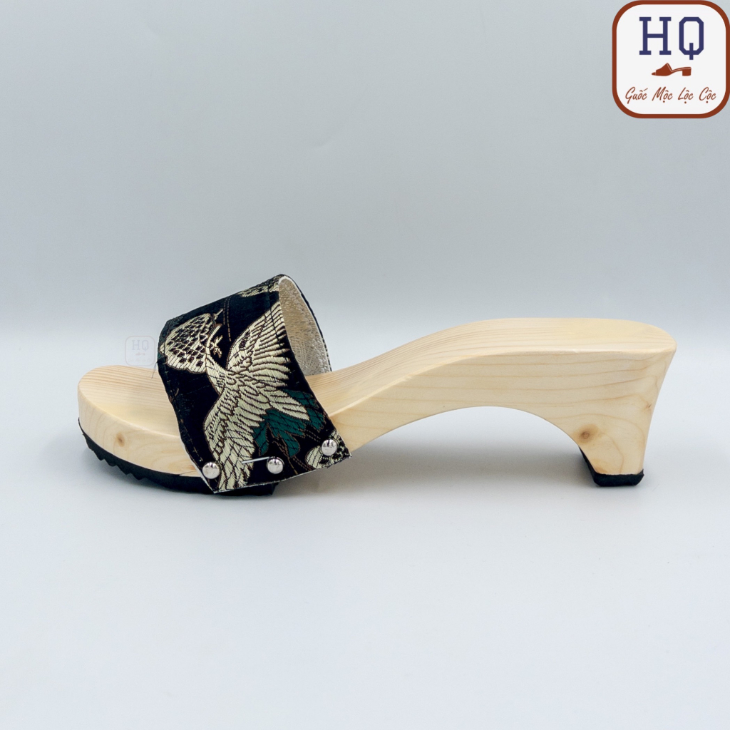Guốc gỗ thông 5cm dép gỗ truyền thống Gấm Hoa guốc mộc 5 phân mặc áo dài, bà ba, Việt phục, phụ kiện chụp ảnh, biểu diễn