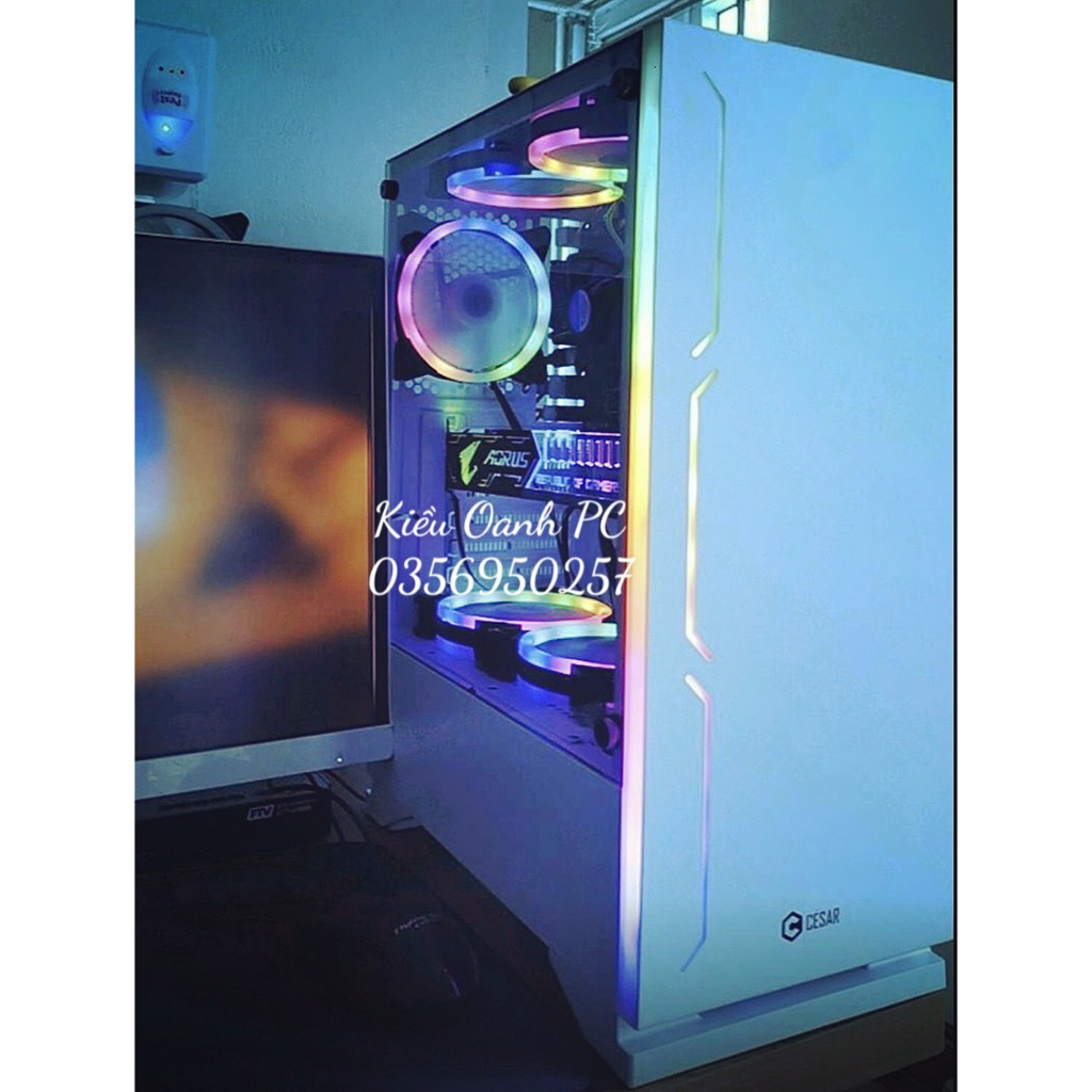 Vỏ Case (Vỏ máy tính) Gaming Viettech X19 Trắng, Đen Sẵn Dải Led RGB - Hàng Chính Hãng