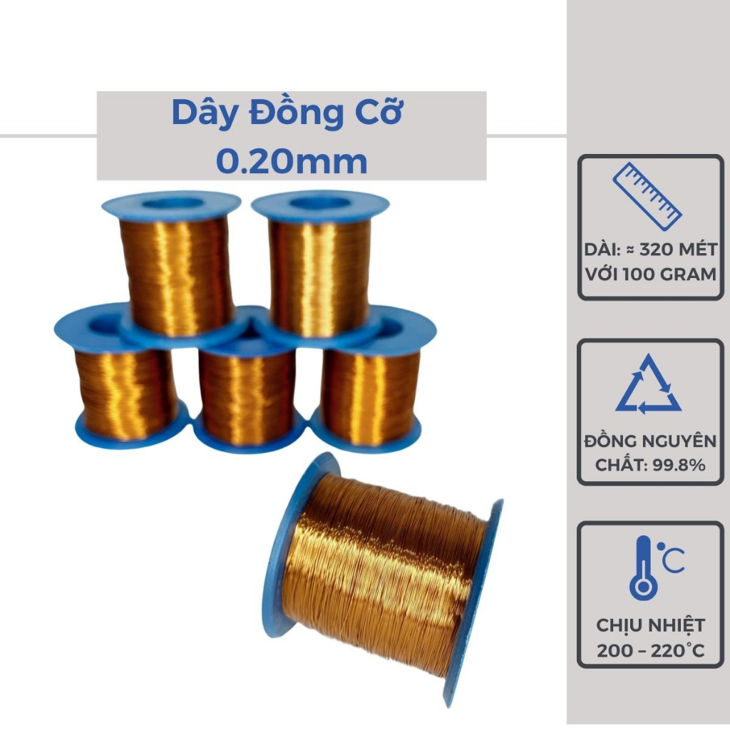 Dây Đồng Quấn Biến Áp 0,20mm 100 gram Cách Điện Cuộn Dây Đồng Quấn Motor Handmade