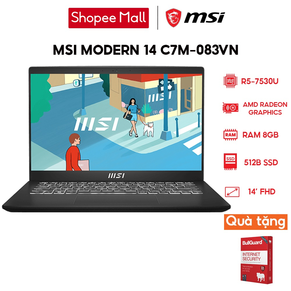 [Mã ELLAP4 giảm 400K] Laptop MSI Modern 14 C7M-083VN R5-7530U | 8GB | 512GB | 14' FHD