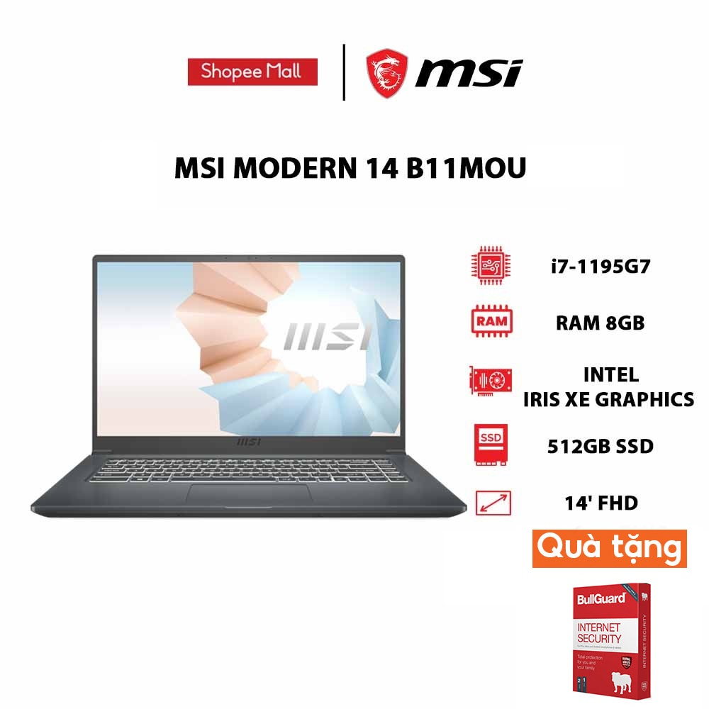 [Mã ELLAP4 giảm 400K] Laptop MSI Modern 14 B11MOU-1033VN/1065VN i7-1195G7 | 8GB | 512GB | 14' FHD | Win 11