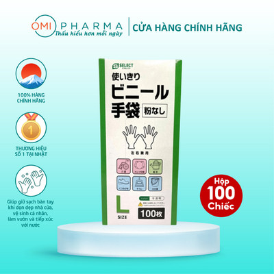 Găng Tay Vinyl Dùng Một Lần Size L S Select Nhật Bản (100 Chiếc/Hộp)