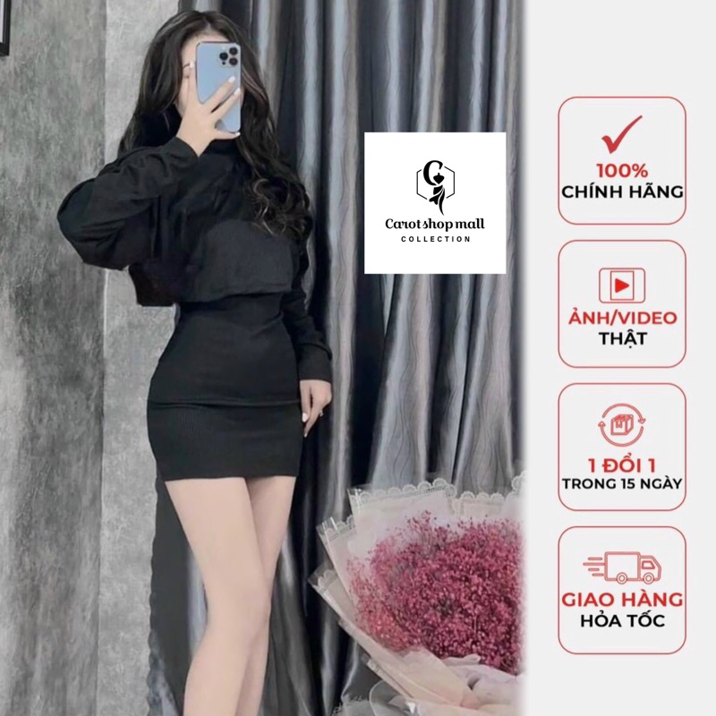Set đầm ba lỗ kèm áo cánh dơi tay dài - CarotShop