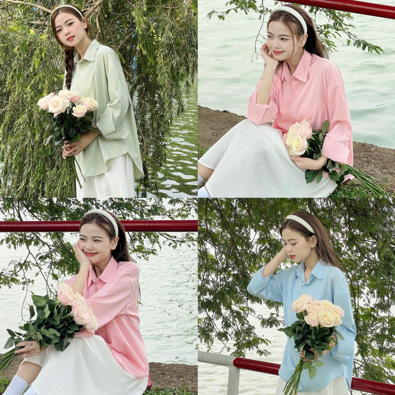 Áo kiểu nữ, áo sơ mi nữ dài tay chất lụa cát full 5 màu pastel mùa hè Hàn Quốc Kozoda SM159