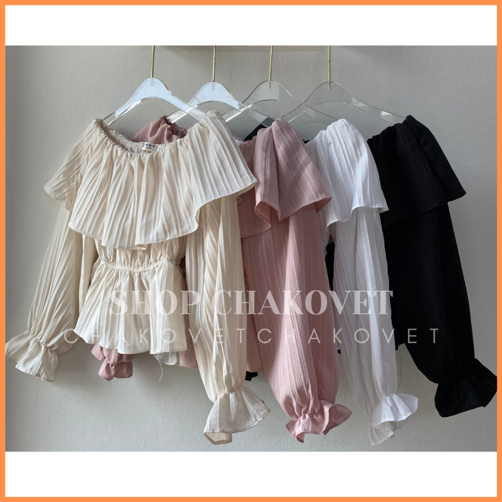 Áo Bèo Trễ Vai Dáng Ngắn Tiểu Thư A8608 Áo Thiết Kế Tay Phồng Bo Chun Cao Cấp Phong Cách Hàn Quốc - CHAKOVET