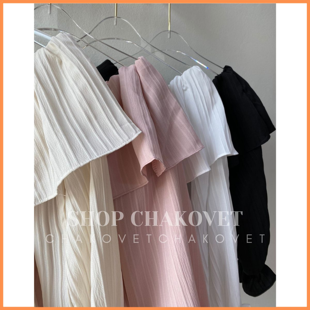 Áo Bèo Trễ Vai Dáng Ngắn Tiểu Thư A8608 Áo Thiết Kế Tay Phồng Bo Chun Cao Cấp Phong Cách Hàn Quốc - CHAKOVET