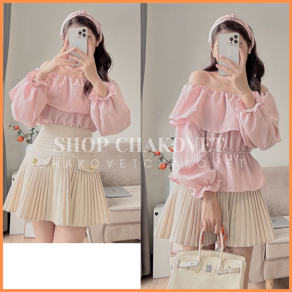 Áo Bèo Trễ Vai Dáng Ngắn Tiểu Thư A8608 Áo Thiết Kế Tay Phồng Bo Chun Cao Cấp Phong Cách Hàn Quốc - CHAKOVET