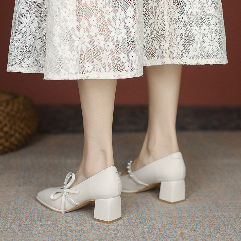 Giày cáo gót mũi vuông lolita phong cách tiểu thư 5 phân quai ngọc Mã TT13
