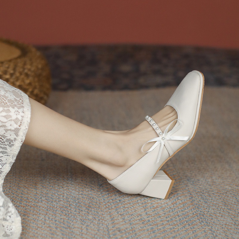 Giày cáo gót mũi vuông lolita phong cách tiểu thư 5 phân quai ngọc Mã TT13