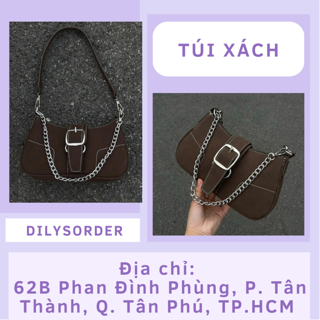 Y2K Túi Xách Nữ Dây Xích Nâu Da Lộn Có Ngăn Kéo Bên Trong Kẹp Nách Hàn Quốc Túi đeo vai Túi Xách Tay