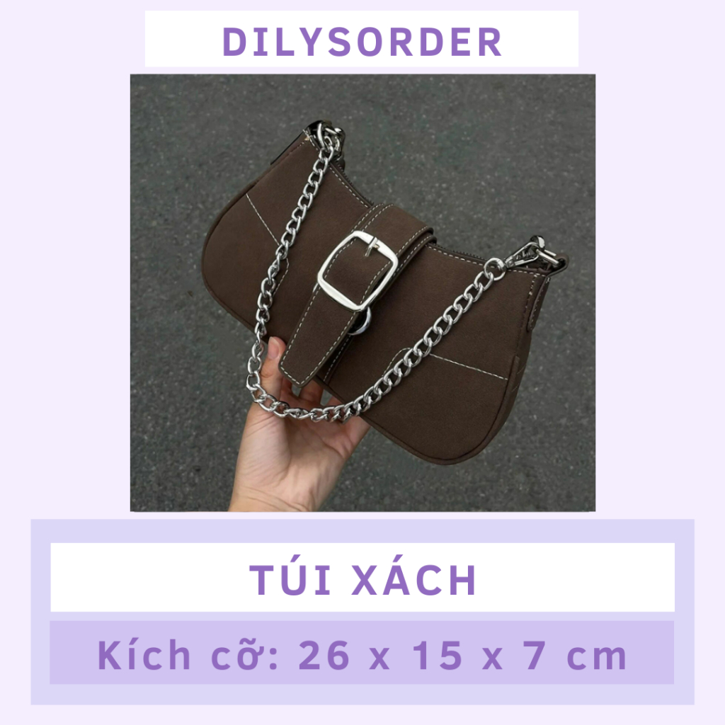 Y2K Túi Xách Nữ Dây Xích Nâu Da Lộn Có Ngăn Kéo Bên Trong Kẹp Nách Hàn Quốc Túi đeo vai Túi Xách Tay