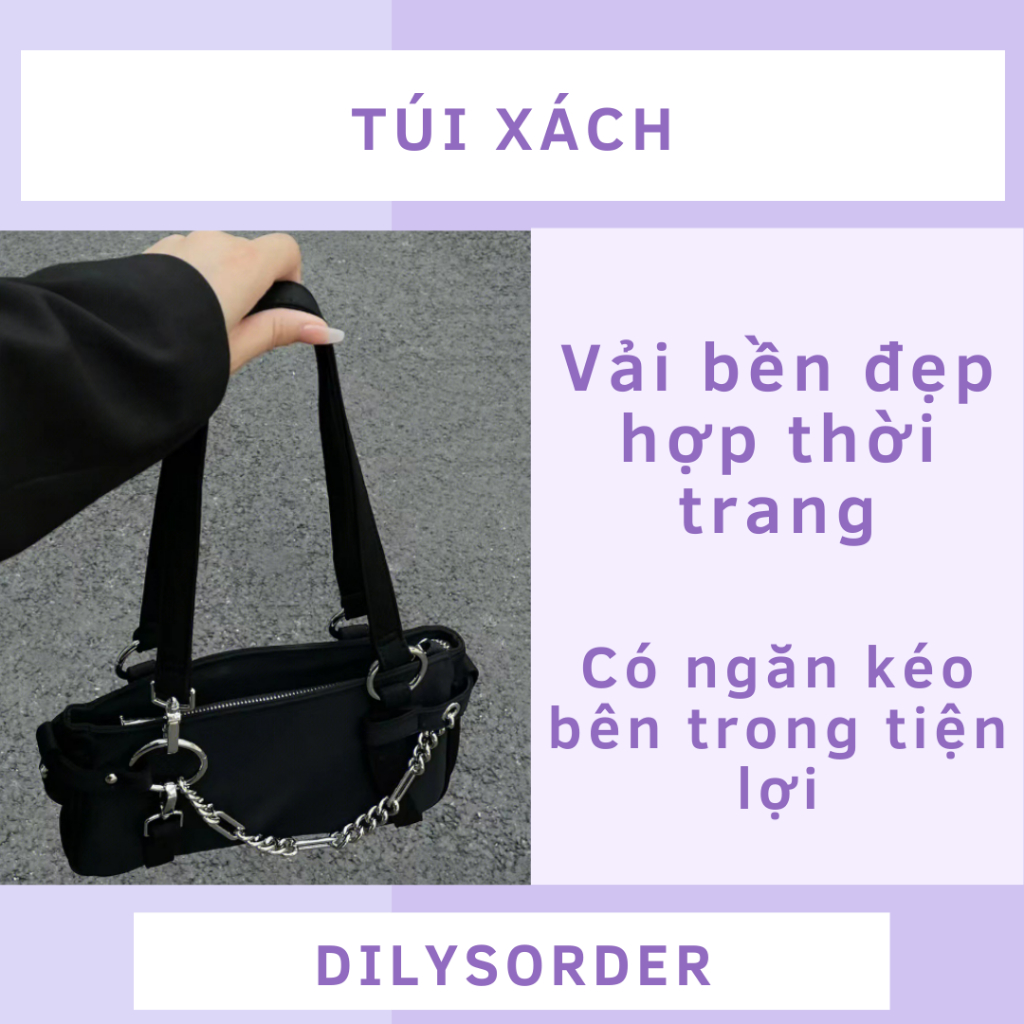 Y2K Túi Xách Nữ Dây Xích Đen Có Ngăn Bên Trong Kẹp Nách Hàn Quốc Túi đeo vai Túi