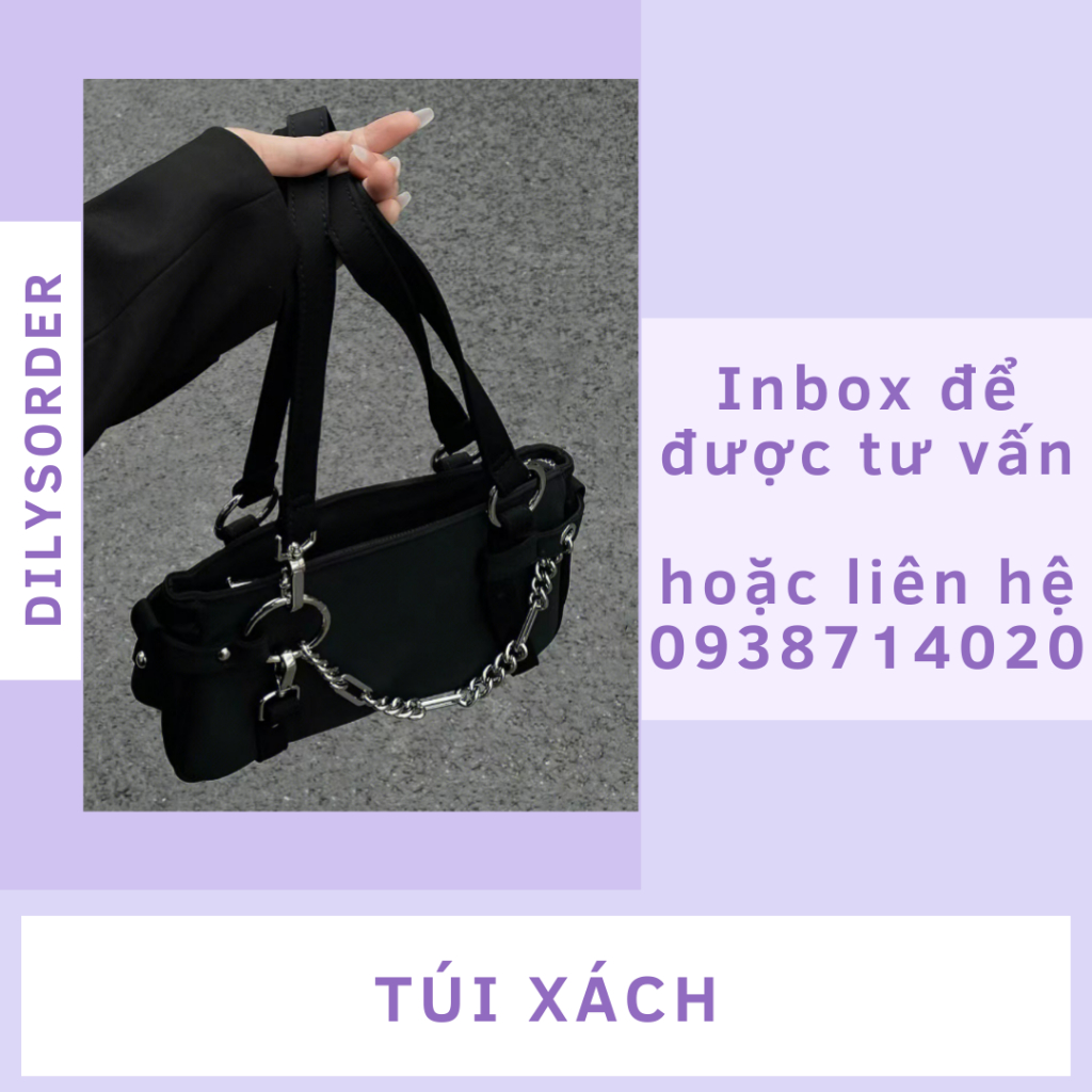 Y2K Túi Xách Nữ Dây Xích Đen Có Ngăn Bên Trong Kẹp Nách Hàn Quốc Túi đeo vai Túi