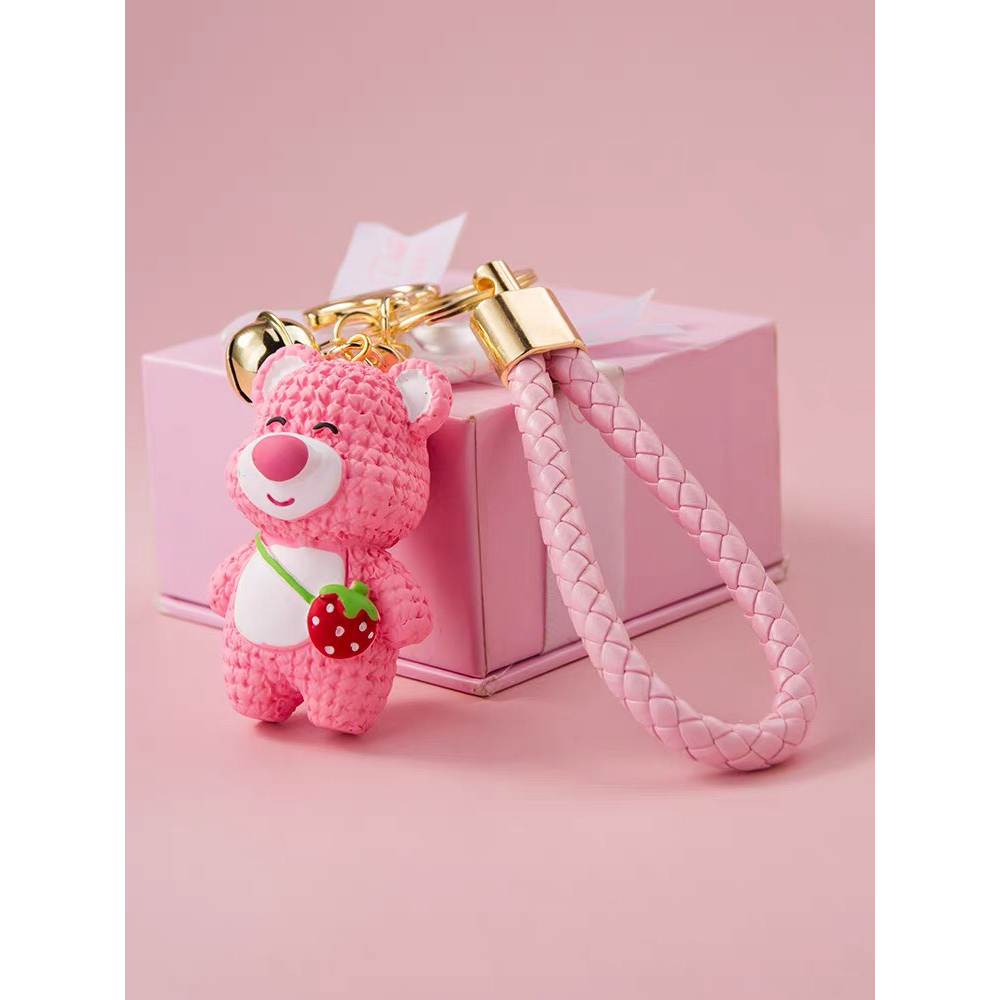 Móc chìa khóa gấu dâu hồng lotso treo điện thoại túi xách Deperier