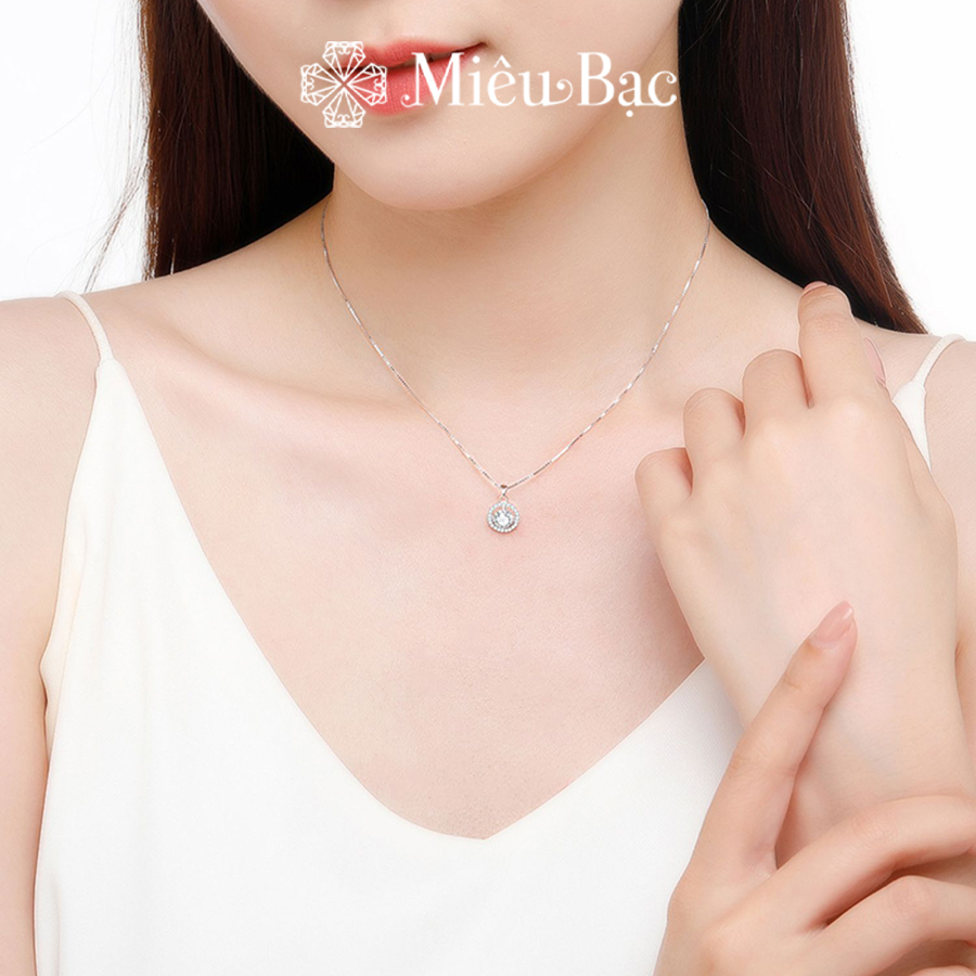 Dây chuyền bạc nữ Miêu Bạc vòng cổ đá tròn trắng sang chảnh bạc 925 thời trang phụ kiện trang sức D400763
