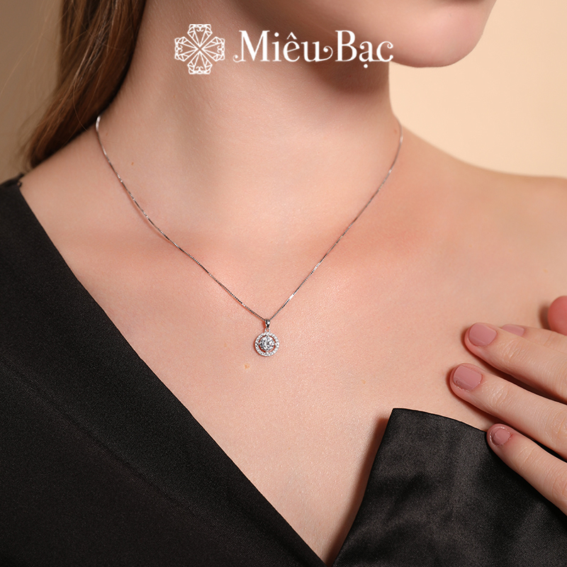 Dây chuyền bạc nữ Miêu Bạc vòng cổ đá tròn trắng sang chảnh bạc 925 thời trang phụ kiện trang sức D400763