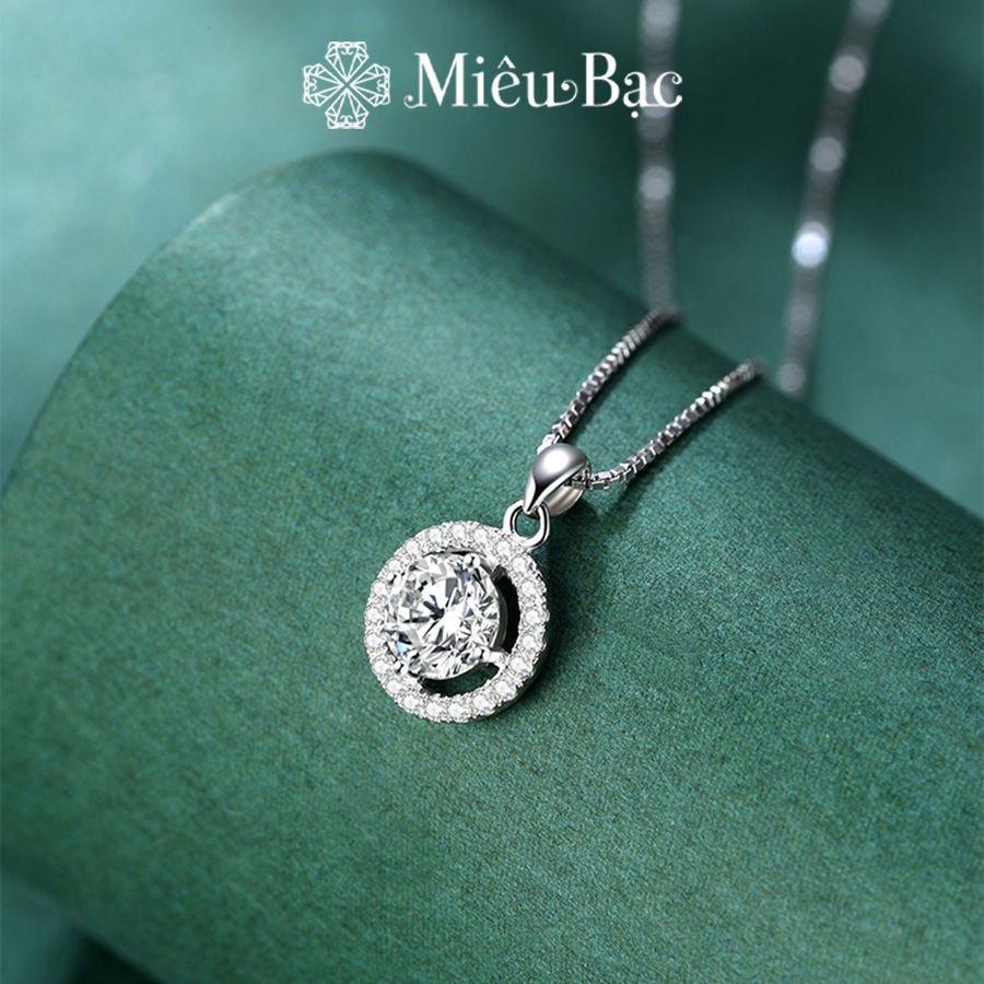 Dây chuyền bạc nữ Miêu Bạc vòng cổ đá tròn trắng sang chảnh bạc 925 thời trang phụ kiện trang sức D400763