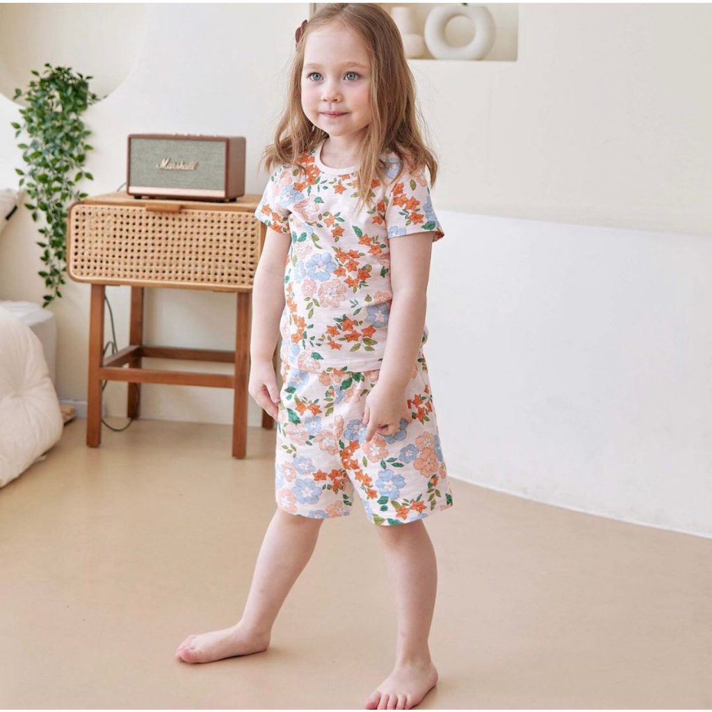 Bộ cotton organic họa tiết hoa đáng yêu cho bé gái 33765