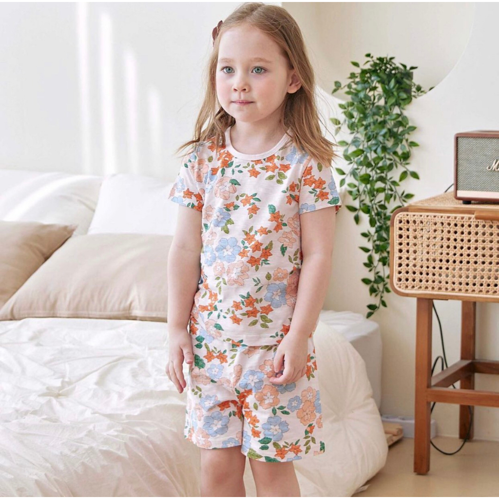 Bộ cotton organic họa tiết hoa đáng yêu cho bé gái 33765