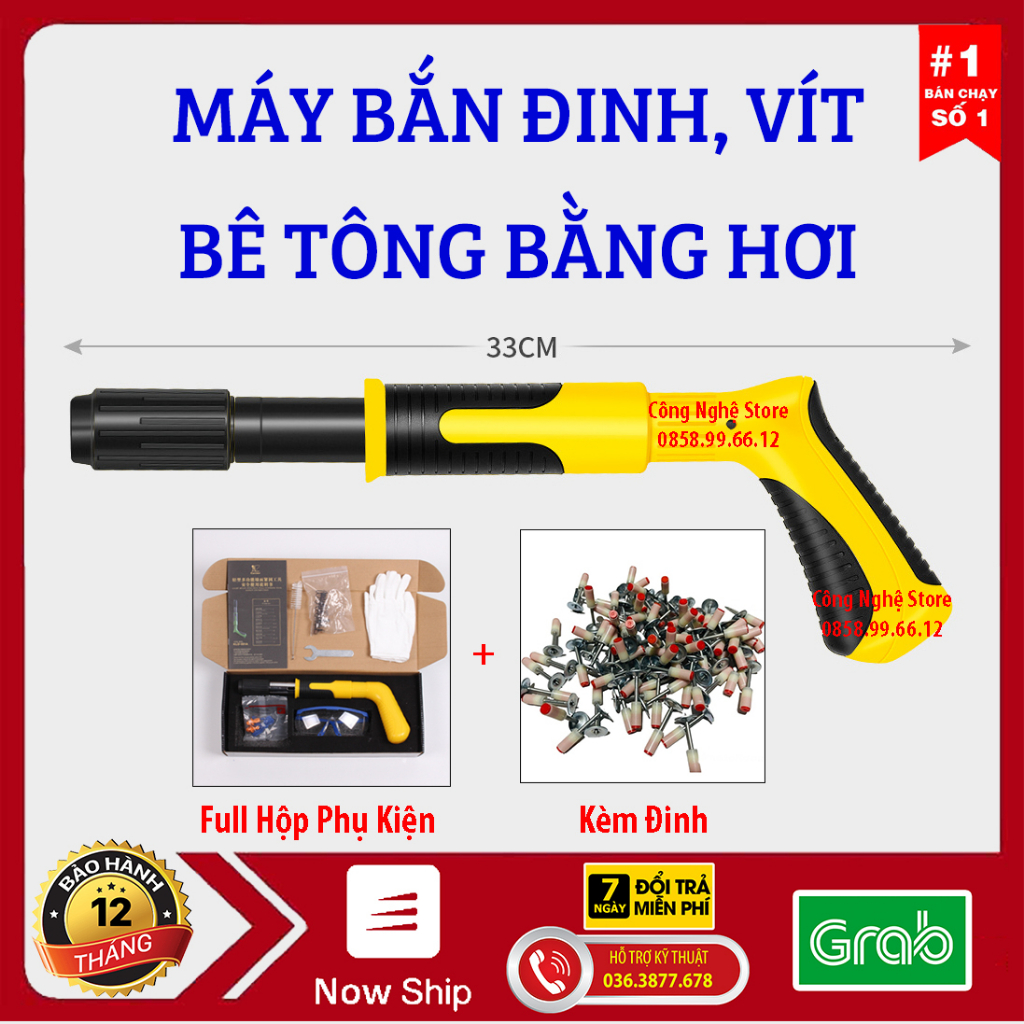 Máy bắn đinh bê tông, Máy bắn vit bê tông, dùng hơi chỉnh 5 cấp độ, bảo hành 12 tháng