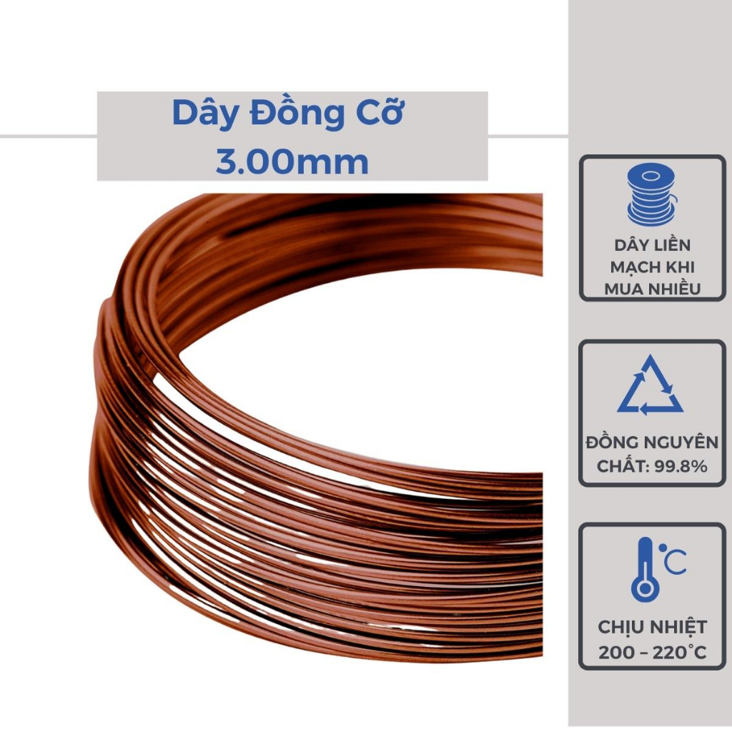 Dây Đồng Cách Điện 3,00mm 1 Mét Quấn Động Cơ Quấn Motor Quấn Biến Áp Cuộn Dây Đồng