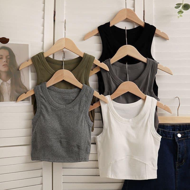 Áo 3 Lỗ Dáng Lửng Kèm Mút Đệm Chất Tăm Co Dãn 4 Chiều