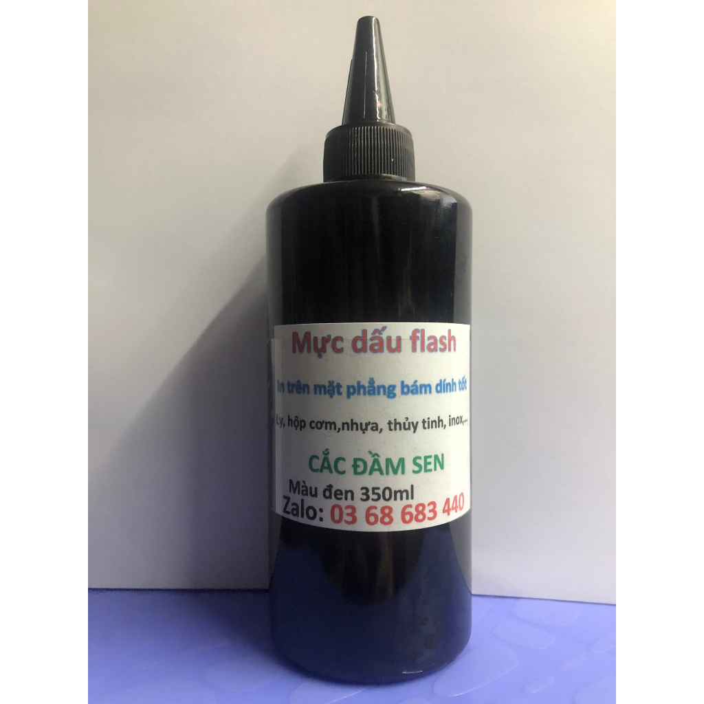 Mực đóng dấu Flash chai to bám dính tốt trên mặt phẳng PP, PE , HDPE, PVC , VẢI , NẮP HỘP XÔI PS , LY TRÀ SỮA PET , NHÔM