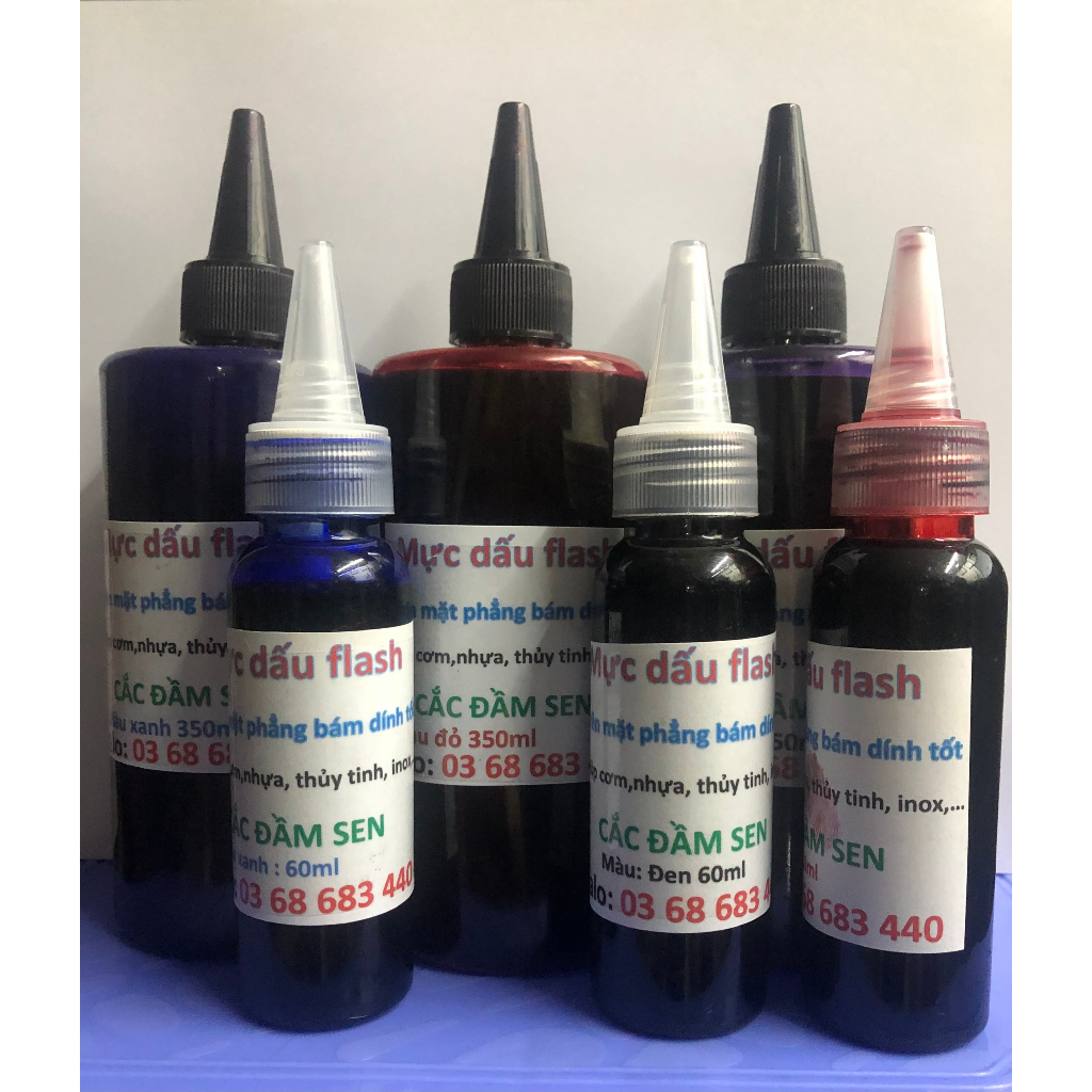 Mực đóng dấu Flash chai to bám dính tốt trên mặt phẳng PP, PE , HDPE, PVC , VẢI , NẮP HỘP XÔI PS , LY TRÀ SỮA PET , NHÔM