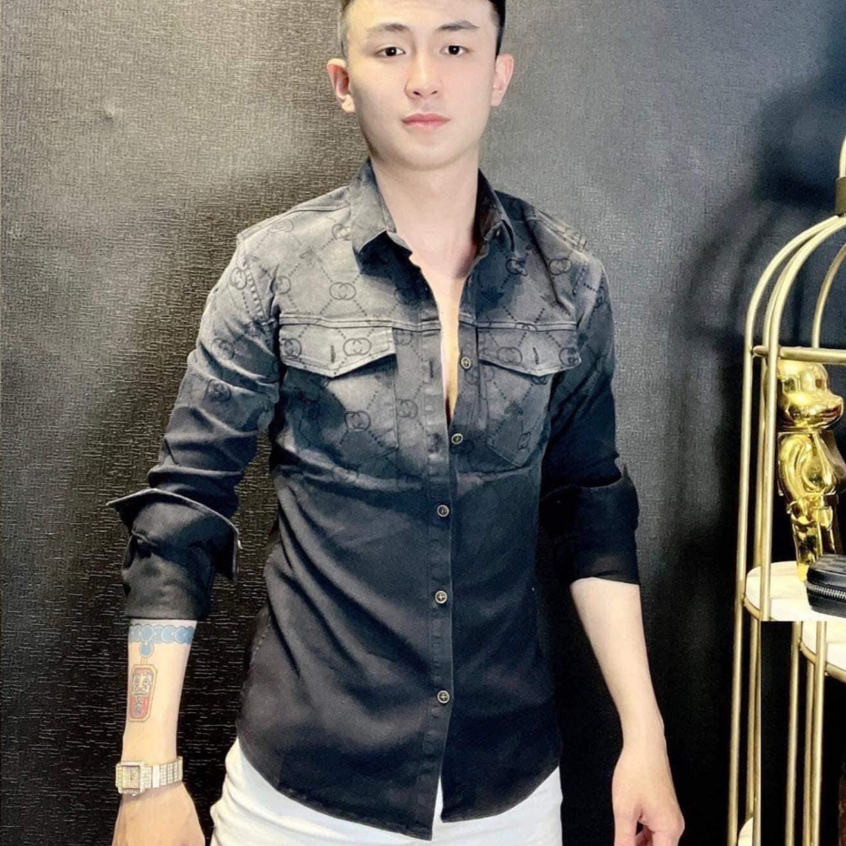 Áo sơ mi dài tay nam mẫu mới phối G.U.C.I thời trang cao cấp phong cách nổi bật